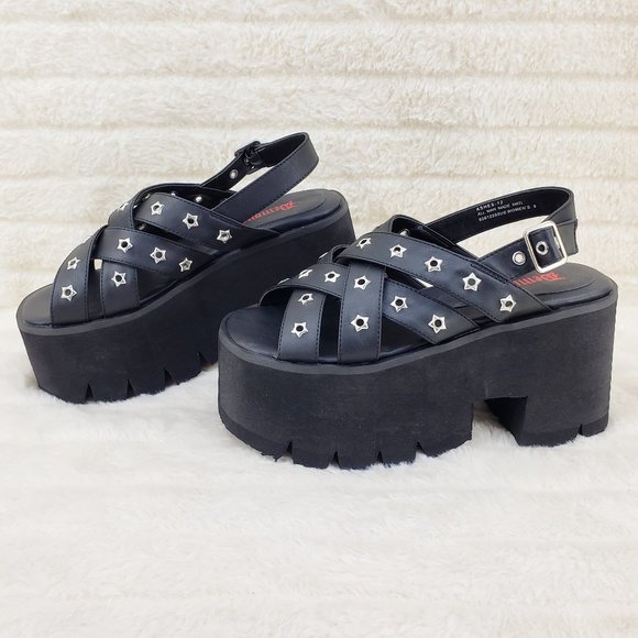 Demonia Shoes - Demonia Black Platform Sandals with Star Accents